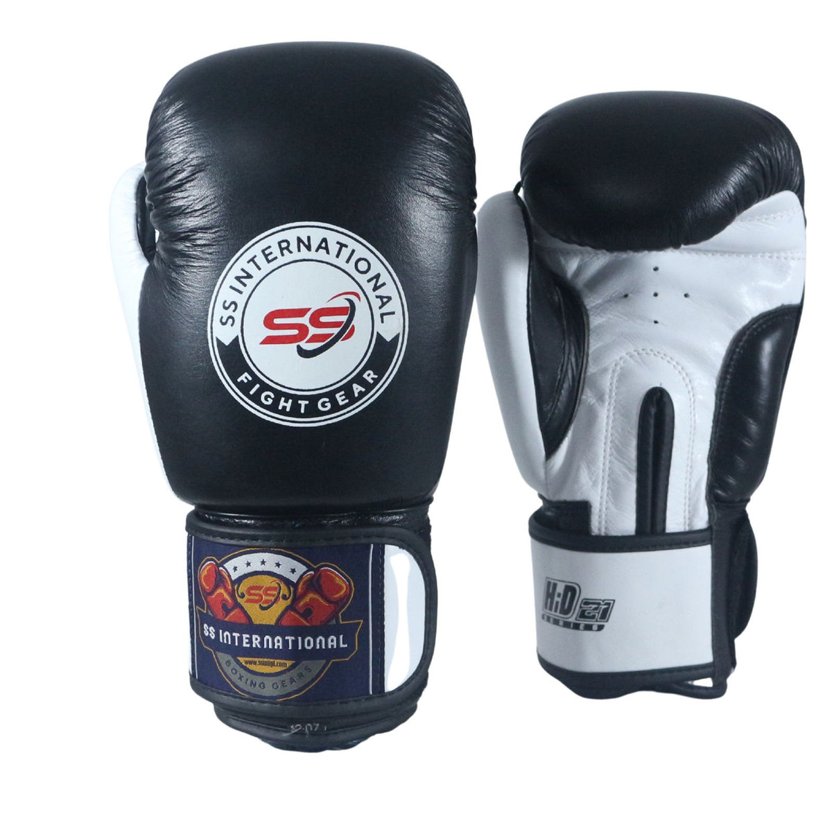 SS International HD21 Genuine Leather Boxing Gloves – Black & White
